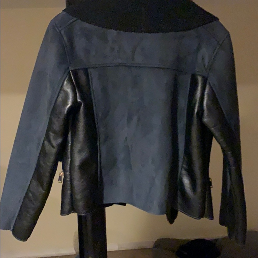 Blue and black mixed material jacket